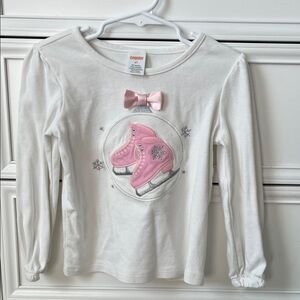 4t Gymboree White Long Sleeve Shirt with Pink Ice Skates